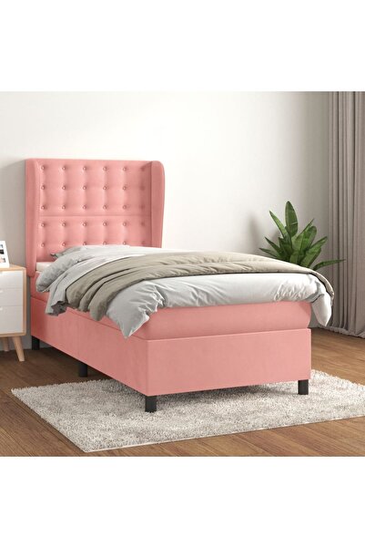 Concept Pat box spring cu saltea, roz, 100x200 cm, catifea