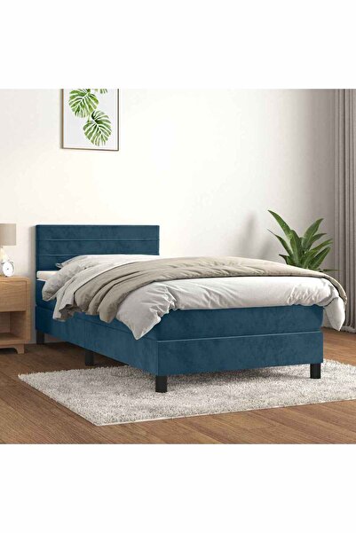 Concept Pat box spring cu saltea, albastru închis, 80x200 cm, catifea