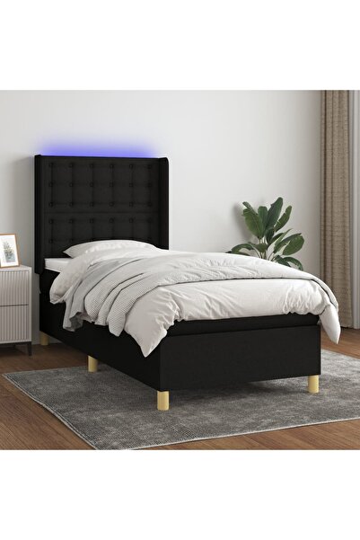 Concept Pat cu arcuri, saltea și LED, negru, 90x190 cm, textil