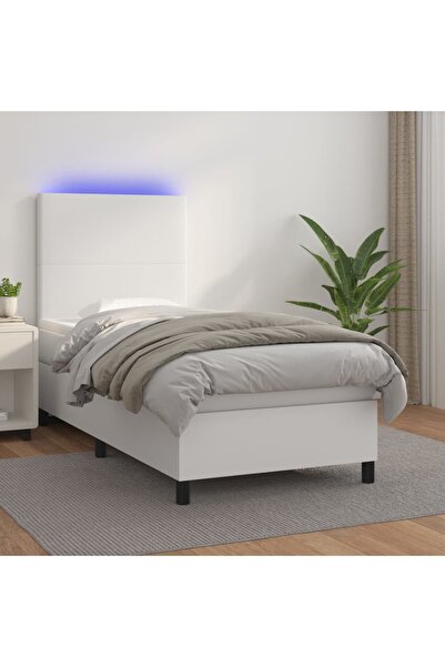 Concept Κρεβάτι με ελατήρια, στρώμα και LED, λευκό, 100x200 cm, οικολογικό Δε...