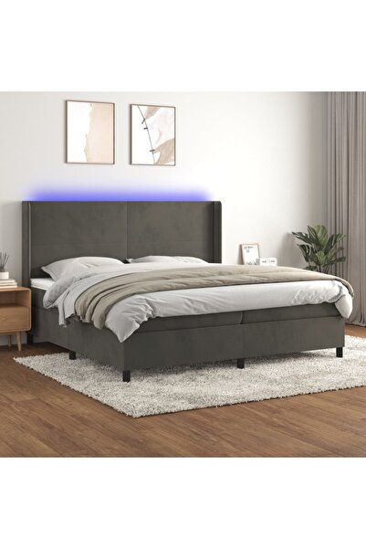 Concept Pat cu arcuri, saltea și LED, gri închis, 200x200 cm, catifea