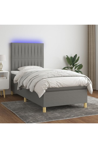 Concept Κρεβάτι με ελατήρια, στρώμα και LED, σκούρο γκρι, 90x190 cm, ύφασμα