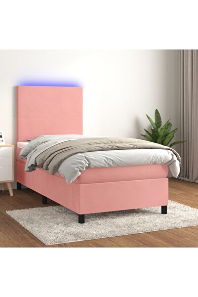 Concept Pat continental cu saltea & LED, roz, 80x200 cm, catifea