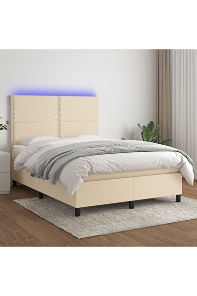 Concept Κρεβάτι με ελατήρια, στρώμα και LED, κρεμ, 140x200 cm, ύφασμα