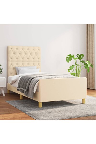 Concept Cadru de pat cu tăblie, crem, 80x200 cm, textil