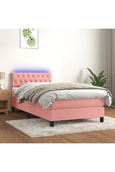 Concept Pat cu arcuri, saltea și LED, roz, 90x190 cm, catifea