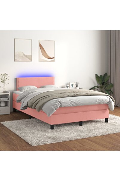 Concept Pat continental cu saltea & LED, roz, 120x200 cm, catifea