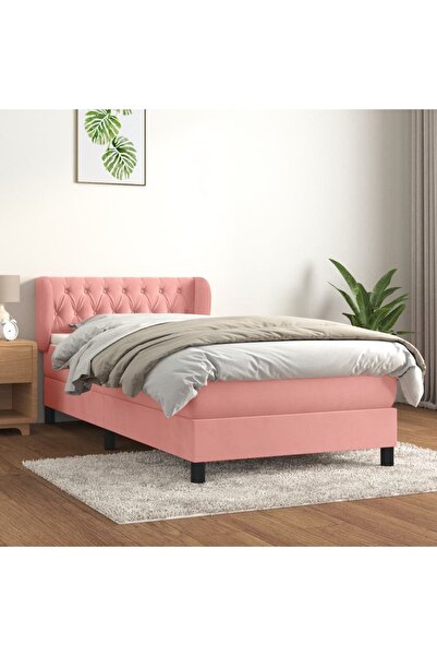 Concept Pat box spring cu saltea, roz, 90x190 cm, catifea