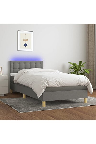 Concept Pat cu arcuri, saltea și LED, gri închis, 100x200 cm, textil