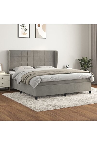 Concept Pat box spring cu saltea, gri deschis, 180x200 cm, catifea