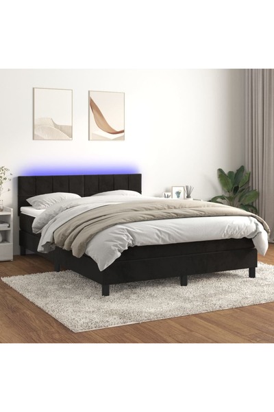 Concept Κρεβάτι με ελατήρια, στρώμα και LED, μαύρο, 140x200 cm, Βελούδο