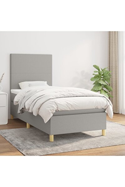 Concept Pat box spring cu saltea, gri deschis, 100x200 cm, textil