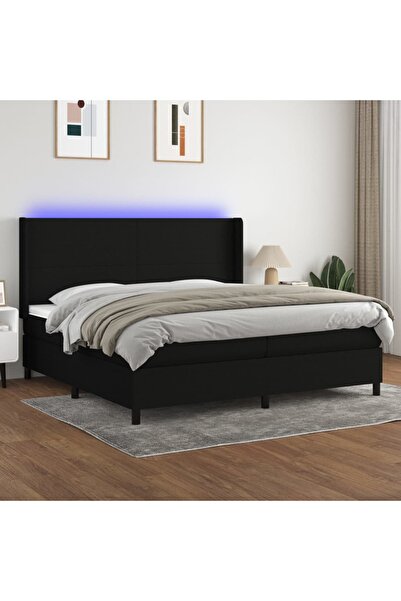 Concept Κρεβάτι με ελατήρια, στρώμα και LED, μαύρο, 200x200 cm, ύφασμα