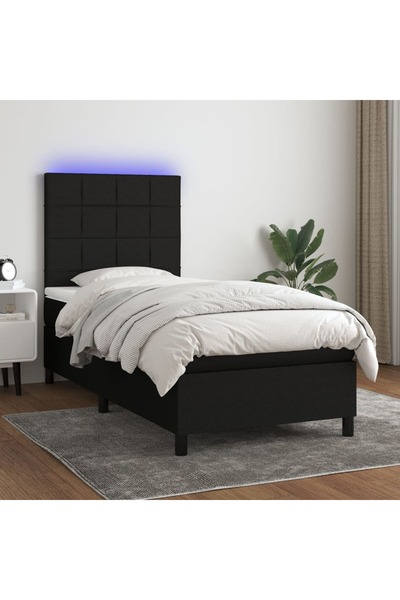 Concept Pat cu arcuri, saltea și LED, negru, 90x190 cm, textil