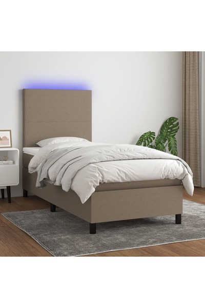 Concept Pat cu arcuri, saltea și LED, Gri taupe, 100x200 cm, textil