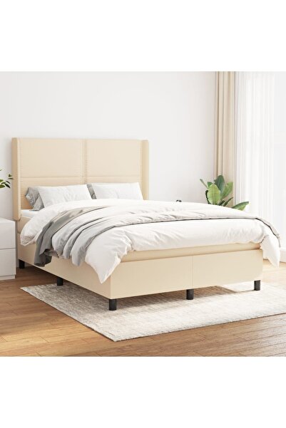 Concept Pat continental cu saltea, crem, 140x200 cm, material textil