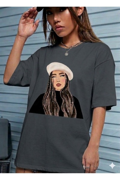 WOODROFFE Hat Girl Printed Women's / Girls Oversize Brown T-Shirt