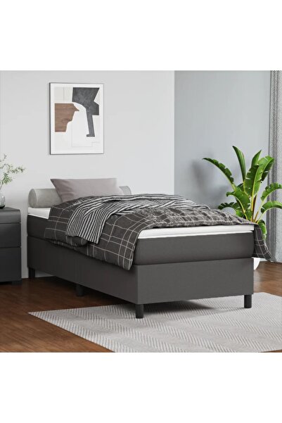 Concept Pat box spring cu saltea, gri, 90x200 cm, piele ecologică
