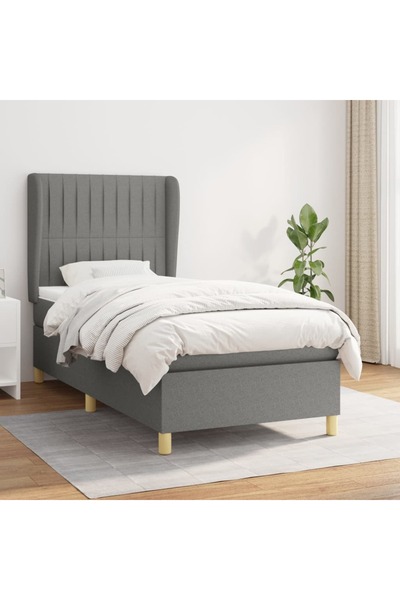 Concept Pat box spring cu saltea, gri închis, 90x190 cm, textil