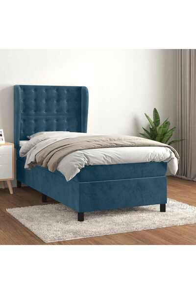 Concept Pat box spring cu saltea, albastru închis, 80x200 cm, catifea