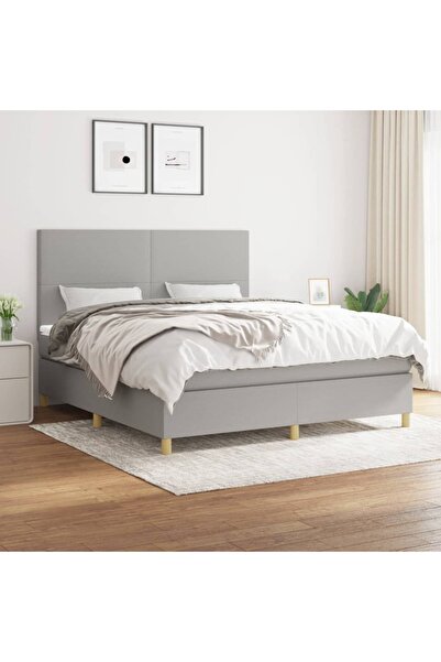 Concept Κρεβάτι Continental με στρώμα, ανοιχτό γκρι, 160x200 cm, ύφασμα