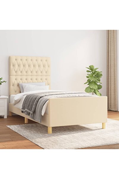 Concept Σκελετός κρεβατιού με κεφαλάρι, κρεμ, 90x200 cm, ύφασμα