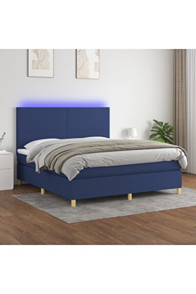 Concept Κρεβάτι με ελατήρια, στρώμα και LED, μπλε, 160x200 cm, ύφασμα