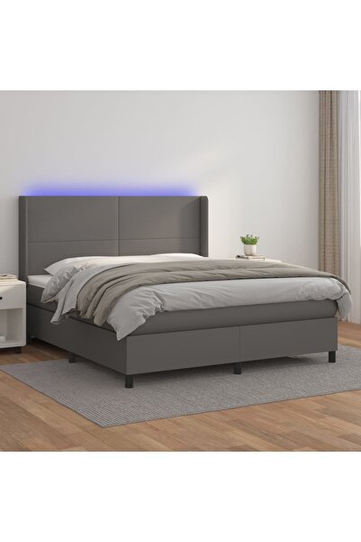 Concept Pat cu arcuri, cu saltea și LED, gri, 160x200 cm, piele