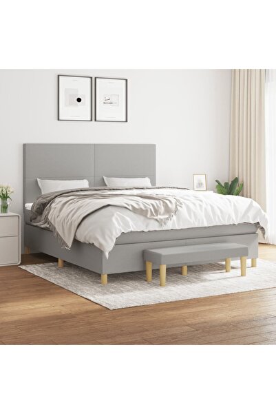 Concept Κρεβάτι Continental με στρώμα, ανοιχτό γκρι, 160x200 cm, ύφασμα