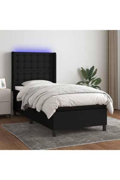 Concept Pat cu arcuri, saltea și LED, negru, 90x200 cm, textil