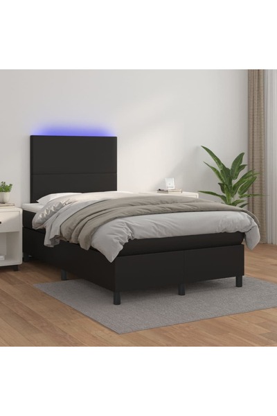 Concept Κρεβάτι με ελατήρια, στρώμα και LED, μαύρο, 120x200cm, οικολογικό Δερ...