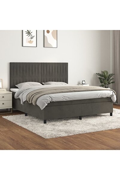 Concept Pat box spring cu saltea, gri închis, 180x200 cm, catifea