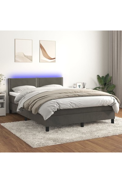 Concept Pat cu arcuri, saltea și LED, gri închis, 140x190 cm, catifea