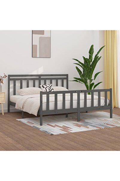 Concept Σκελετός κρεβατιού, γκρι, 200x200 εκ., μασίφ ξύλο πεύκου