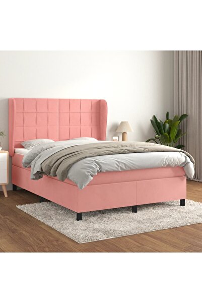 Concept Pat box spring cu saltea, roz, 140x190 cm, catifea
