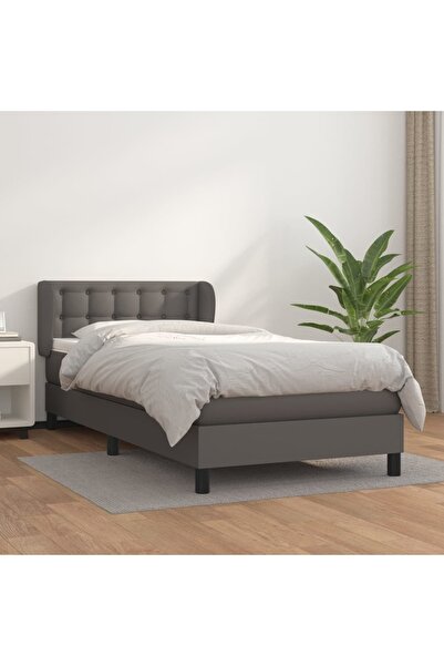 Concept Pat box spring cu saltea, gri, 100x200 cm, piele ecologică