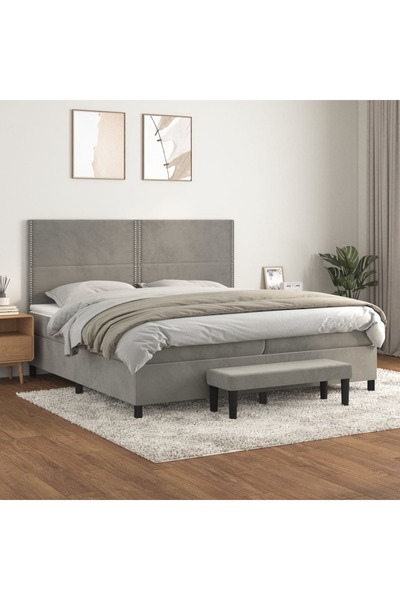 Concept Pat box spring cu saltea, gri deschis, 200x200 cm, catifea