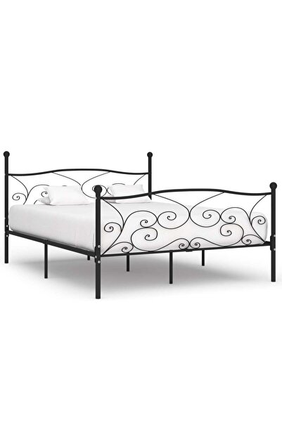 Concept Cadru de pat cu bază din șipci, negru, 200 x 200 cm, metal