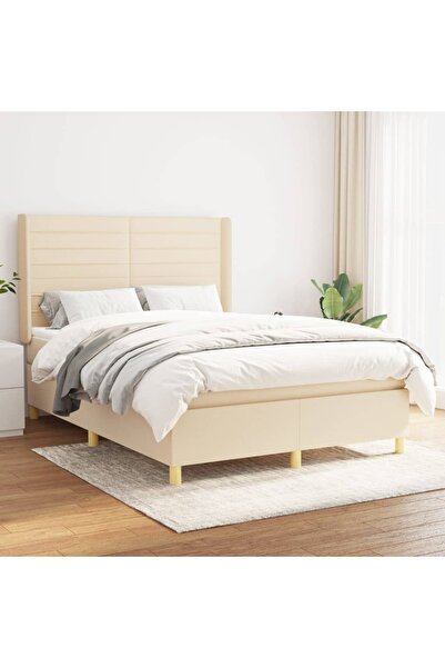 Concept Pat continental cu saltea, crem, 140x200 cm, material textil