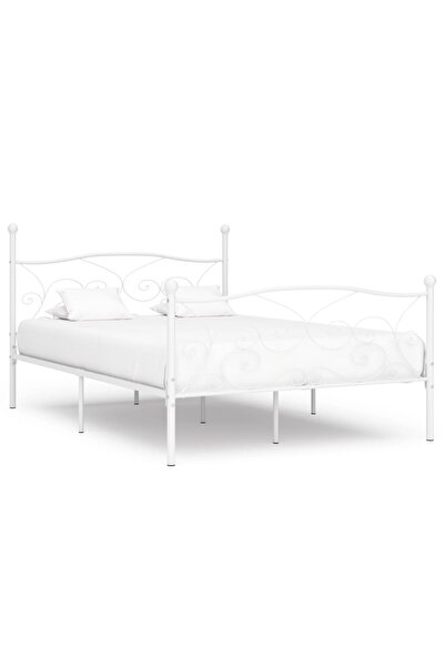 Concept Cadru de pat cu bază din șipci, alb, 140 x 200 cm, metal