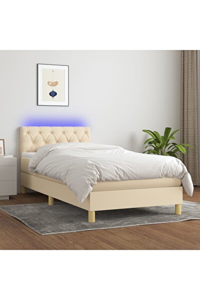 Concept Pat cu arcuri, saltea și LED, crem, 80x200 cm, textil