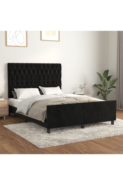 Concept Cadru de pat cu tăblie, negru, 140x190 cm, catifea