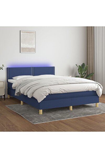 Concept Κρεβάτι με ελατήρια, στρώμα και LED, μπλε, 140x190 cm, ύφασμα
