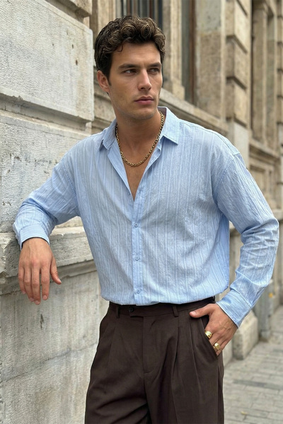 Livio Ferri Maze Premium Oversized Men's Shirt Textured Striped