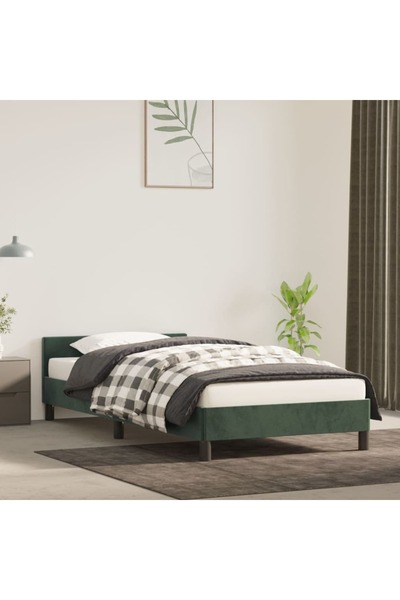 Concept Cadru de pat cu tăblie, verde închis, 90x190 cm, catifea