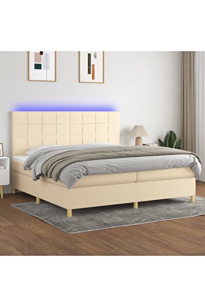 Concept Pat cu arcuri, saltea și LED, crem, 200x200 cm, textil
