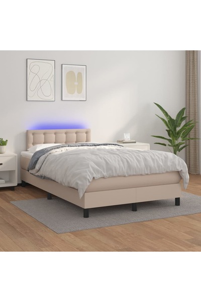 Concept Κρεβάτι με ελατήρια, με στρώμα και LED, καπουτσίνο 120x200cm Δερμάτινο