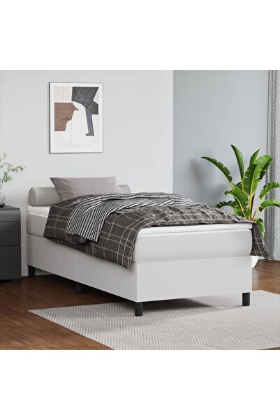 Concept Pat box spring cu saltea, alb, 100x200 cm, piele ecologică