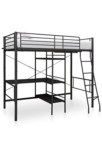 Concept Cadru de pat supraetajat cu masă, negru, 90 x 200 cm, metal