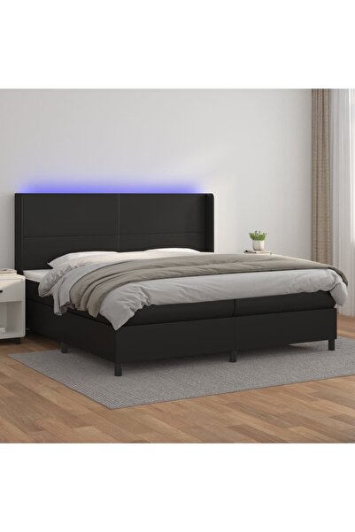 Concept Pat box spring cu saltea, negru, 200x200 cm, piele ecologică